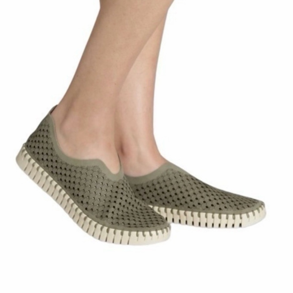 Olive Green Perforated Slip-On Shoes